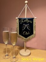 Stammtisch-Wimpel / Tischwimpel Fünfeck XL ca. 20 x 26cm Fransen Grün-Rot-Weiss mit Wimpelständer Holz ca. 42cm